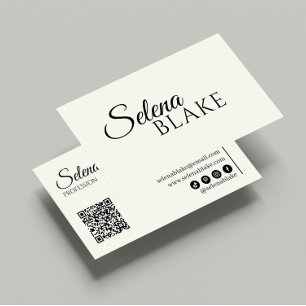 Minimalistisch zwart en beige   Moderne QR-code Visitekaartje