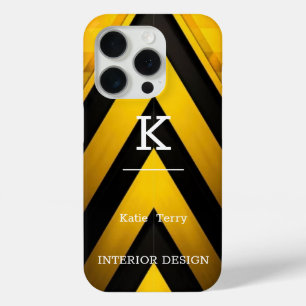 Minimalistisch zwart en geel Modern Monogram Hoesj iPhone 15 Pro Case