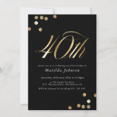 Minimalistisch Zwart en Goud 40e Verjaardagsfeest Kaart (Voorkant)