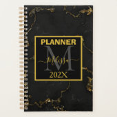 Minimalistisch zwart en goud gemarmerd monogram planner (Voorkant)