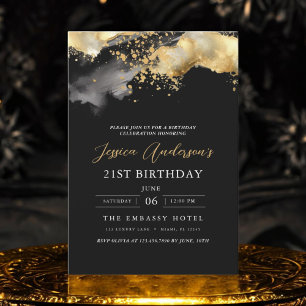 Minimalistisch zwart en goud script 21ste verjaard kaart