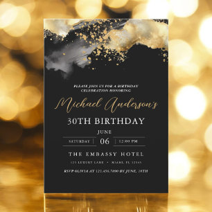 Minimalistisch zwart en goud script 30ste verjaard kaart