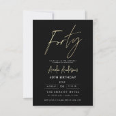 Minimalistisch zwart en goud script 40ste verjaard kaart (Voorkant)
