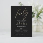 Minimalistisch zwart en goud script 40ste verjaard kaart (Staand voorkant)