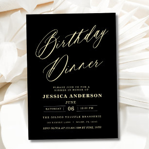 Minimalistisch Zwart en Goud Verjaardagsdiner Mode Kaart