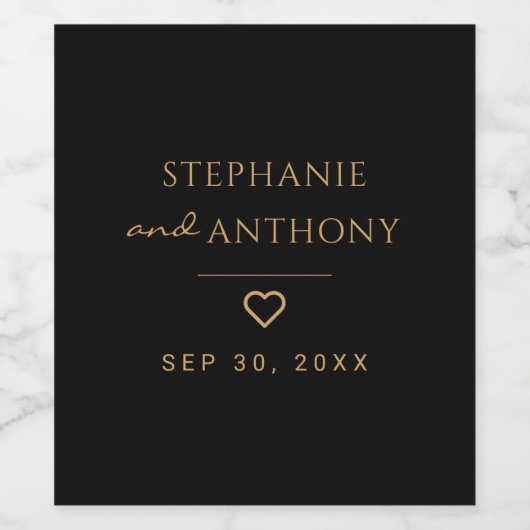 Minimalistisch zwart en gouden hedendaags huwelijk wijn etiket (Enkel label)