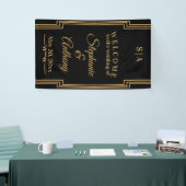 Minimalistisch zwart en gouden kunst Deco Wedding Spandoek (Beurs)