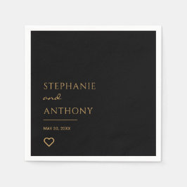 Minimalistisch zwart en goudhartmodern huwelijk servet