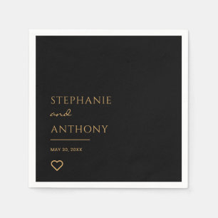 Minimalistisch zwart en goudhartmodern huwelijk servet