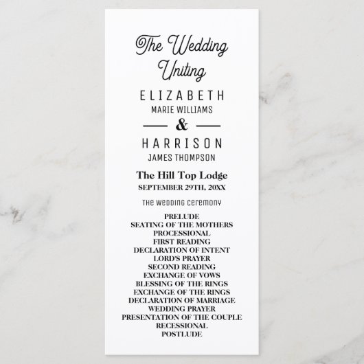 Minimalistisch - zwart en wit - bruiloft programma (Voorkant)