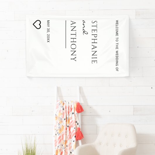 Minimalistisch zwart en wit heart modern huwelijk spandoek (Insitu)