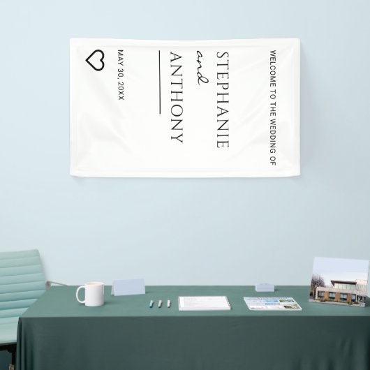 Minimalistisch zwart en wit heart modern huwelijk spandoek (Beurs)