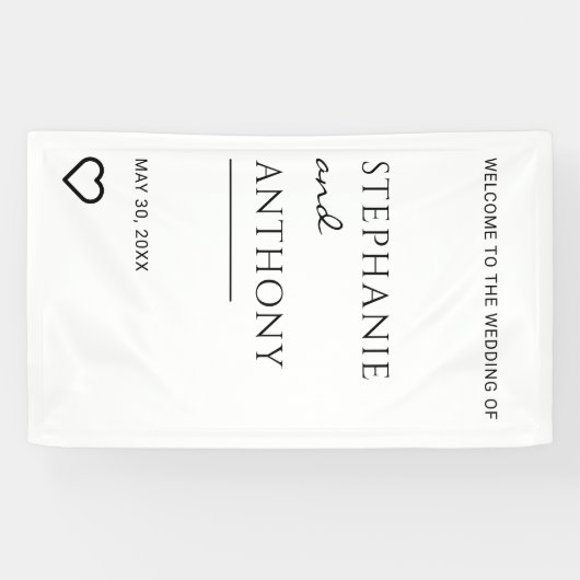 Minimalistisch zwart en wit heart modern huwelijk spandoek (Horizontaal)