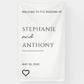 Minimalistisch zwart en wit heart modern huwelijk spandoek (Verticaal)