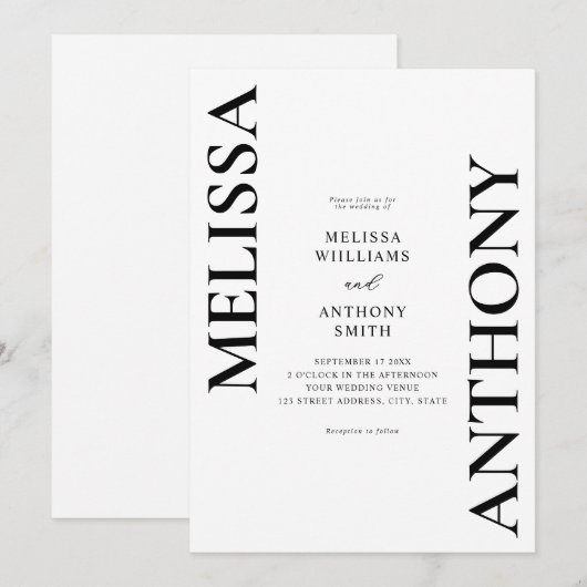 Minimalistisch zwart en wit modern huwelijk kaart (Voorkant / Achterkant)