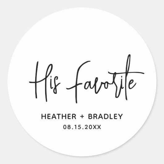 Minimalistisch zwart en wit modern huwelijk ronde sticker (Voorkant)