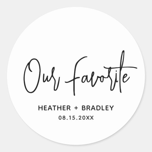 Minimalistisch zwart en wit modern huwelijk ronde sticker (Voorkant)