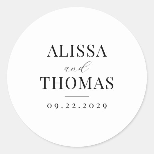Minimalistisch zwart en wit modern huwelijk ronde sticker (Voorkant)