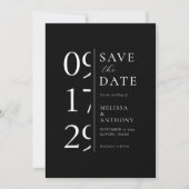 Minimalistisch zwart en wit modern huwelijk save the date (Voorkant)
