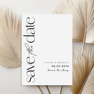Minimalistisch zwart en wit modern huwelijk save the date
