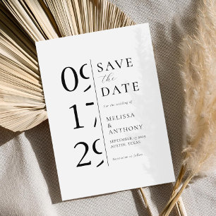 Minimalistisch zwart en wit modern huwelijk save the date
