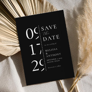 Minimalistisch zwart en wit modern huwelijk save the date