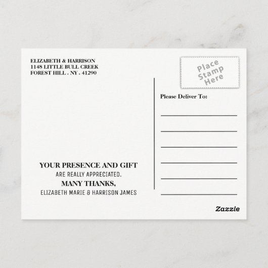 Minimalistisch - zwart en wit - Weddenschap Hartel Briefkaart (Achterkant)