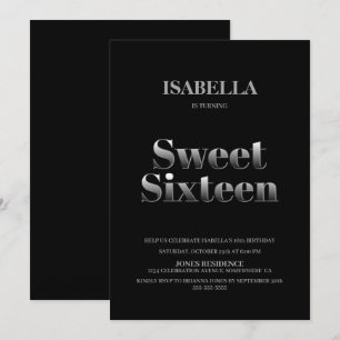 Minimalistisch zwart en zilver Sweet 16 zaterdag Kaart