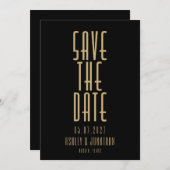 Minimalistisch zwart goud Art Deco bruiloft Save The Date (Voorkant / Achterkant)