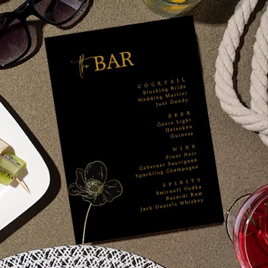 Minimalistisch Zwart & Goud Bruiloft Drinken Bar M Menu
