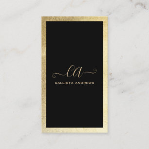 Minimalistisch zwart goud folie border monogram visitekaartje
