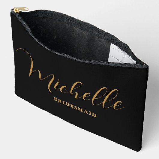 Minimalistisch zwart goud gepersonaliseerd bruidsm etui (Open)