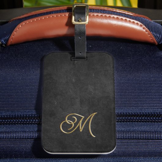 Minimalistisch Zwart & Goud  Luxe Monogram Bagagelabel (Voorkant Insitu 2)