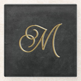 Minimalistisch Zwart & Goud  Luxe Monogram Glazen Onderzetter