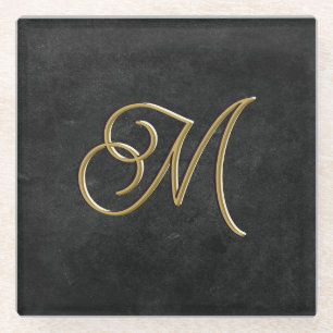 Minimalistisch Zwart & Goud  Luxe Monogram Glazen Onderzetter