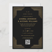 Minimalistisch zwart goud QR code bruiloft Kaart (Voorkant)