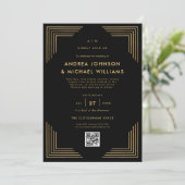Minimalistisch zwart goud QR code bruiloft Kaart (Staand voorkant)