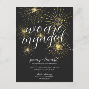 Minimalistisch zwart goud vuurwerk verlovingsfeest briefkaart
