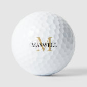 Minimalistisch zwart goudmonogram golfballen (Voorkant)