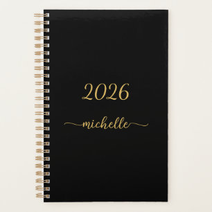 Minimalistisch zwart goudmonogram, meisjesscript planner