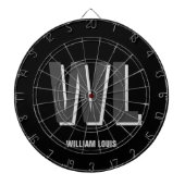 Minimalistisch zwart-grijs gepersonaliseerd monogr dartbord (Voorkant)