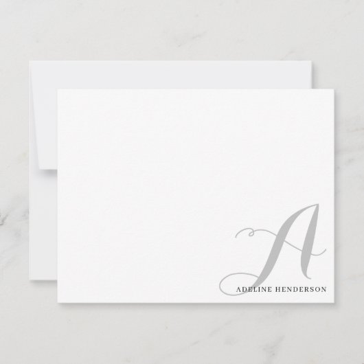 Minimalistisch zwart grijs Initiaal monogram scrip Notitiekaartje (Voorkant)