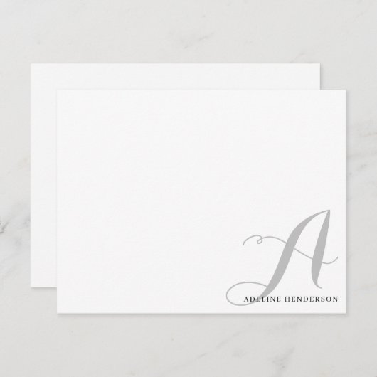 Minimalistisch zwart grijs Initiaal monogram scrip Notitiekaartje (Voorkant / Achterkant)