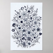Minimalistisch zwart inktbloemboeket kunst poster  (Voorkant)