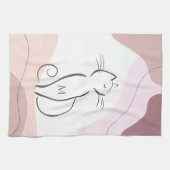 Minimalistisch zwart kat Boho Organic Shapes Monog Theedoek (Horizontaal)