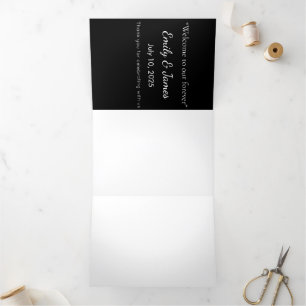 Minimalistisch zwart kat silhouet drieluik uitnodiging