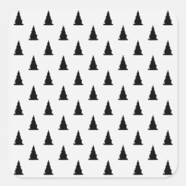 Minimalistisch zwart kerstboompatroon op wit vierkante sticker