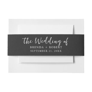 Minimalistisch zwart linnen textuur, wit script uitnodigingen wikkel