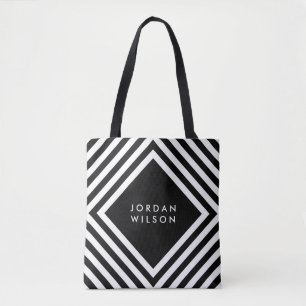Minimalistisch zwart met witte vierkant lijnen Geo Draagtas