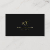 Minimalistisch zwart monogram goud elegant script visitekaartje (Voorkant)